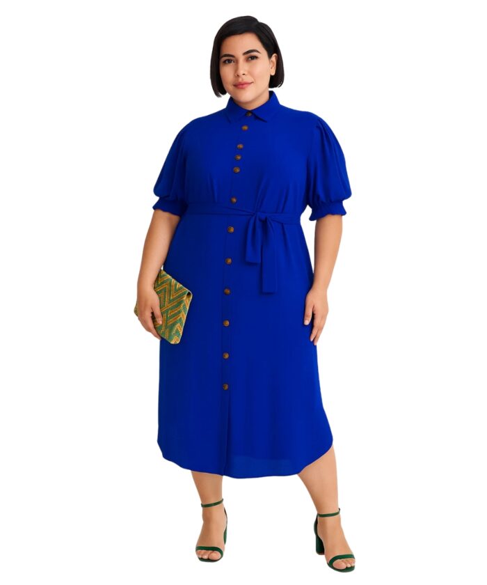 Vestido Longo Plus Size Chemise Azul