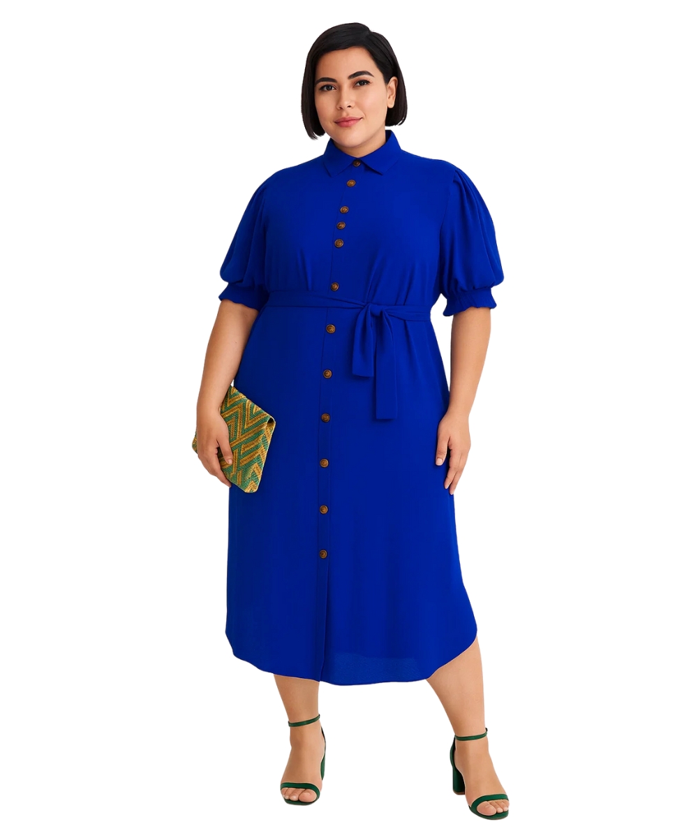 Vestido Longo Plus Size Chemise Azul