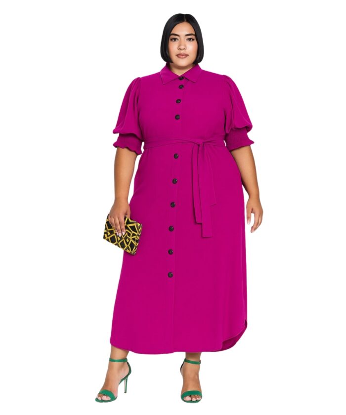 Vestido Longo Plus Size Chemise Fúcsia
