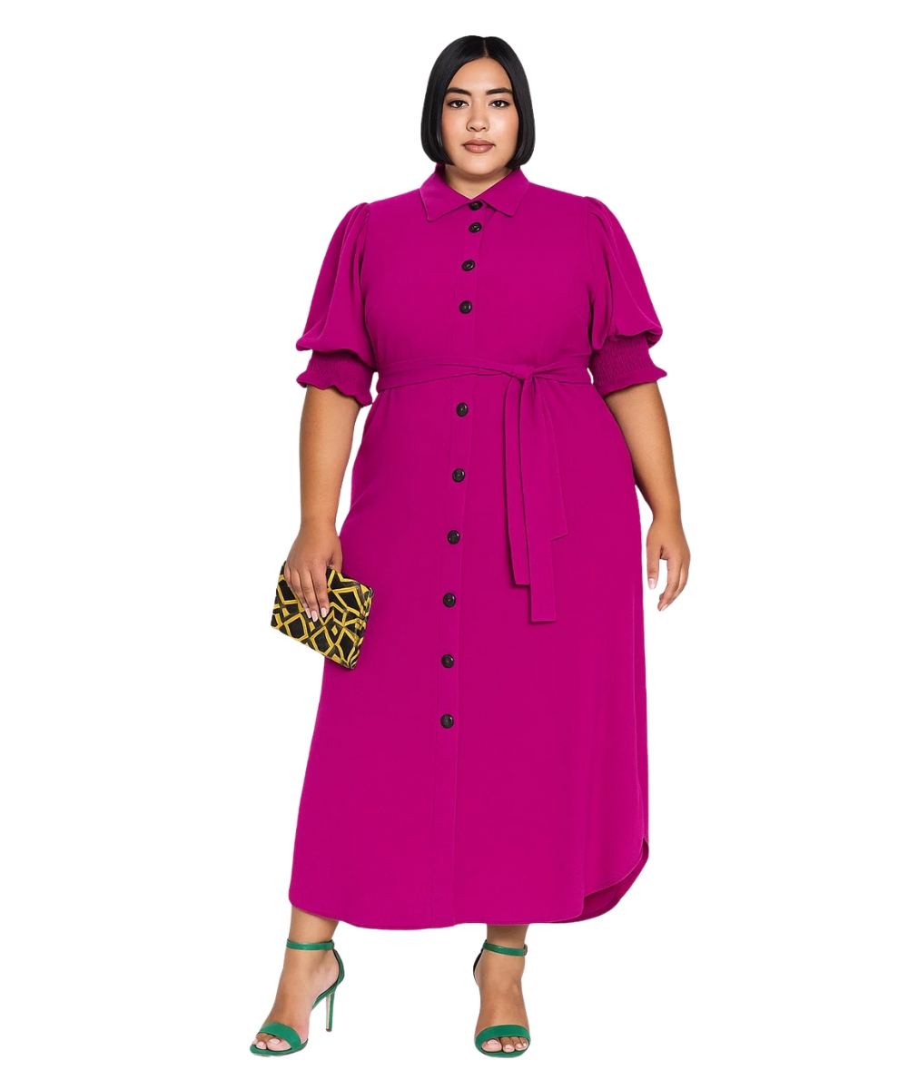 Vestido Longo Plus Size Chemise Fúcsia