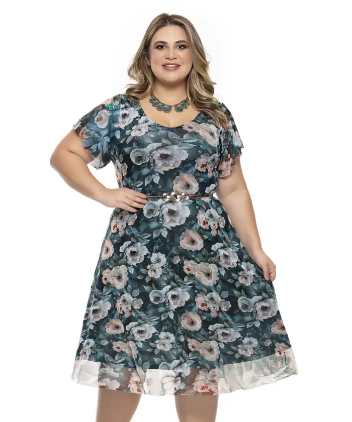 Vestido Plus Size Estampado Midi