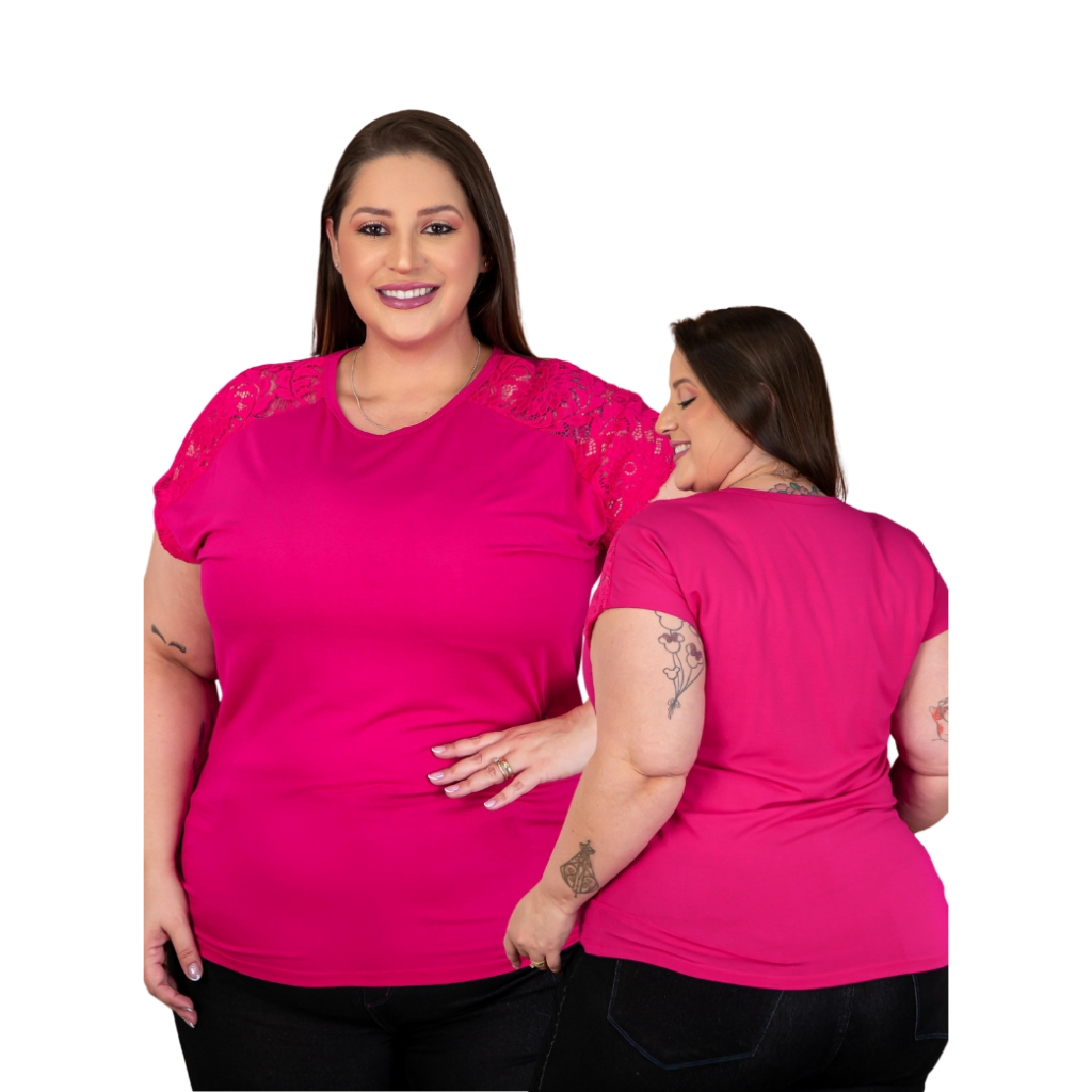 Blusa Feminina Plus Size Com Renda E Poá