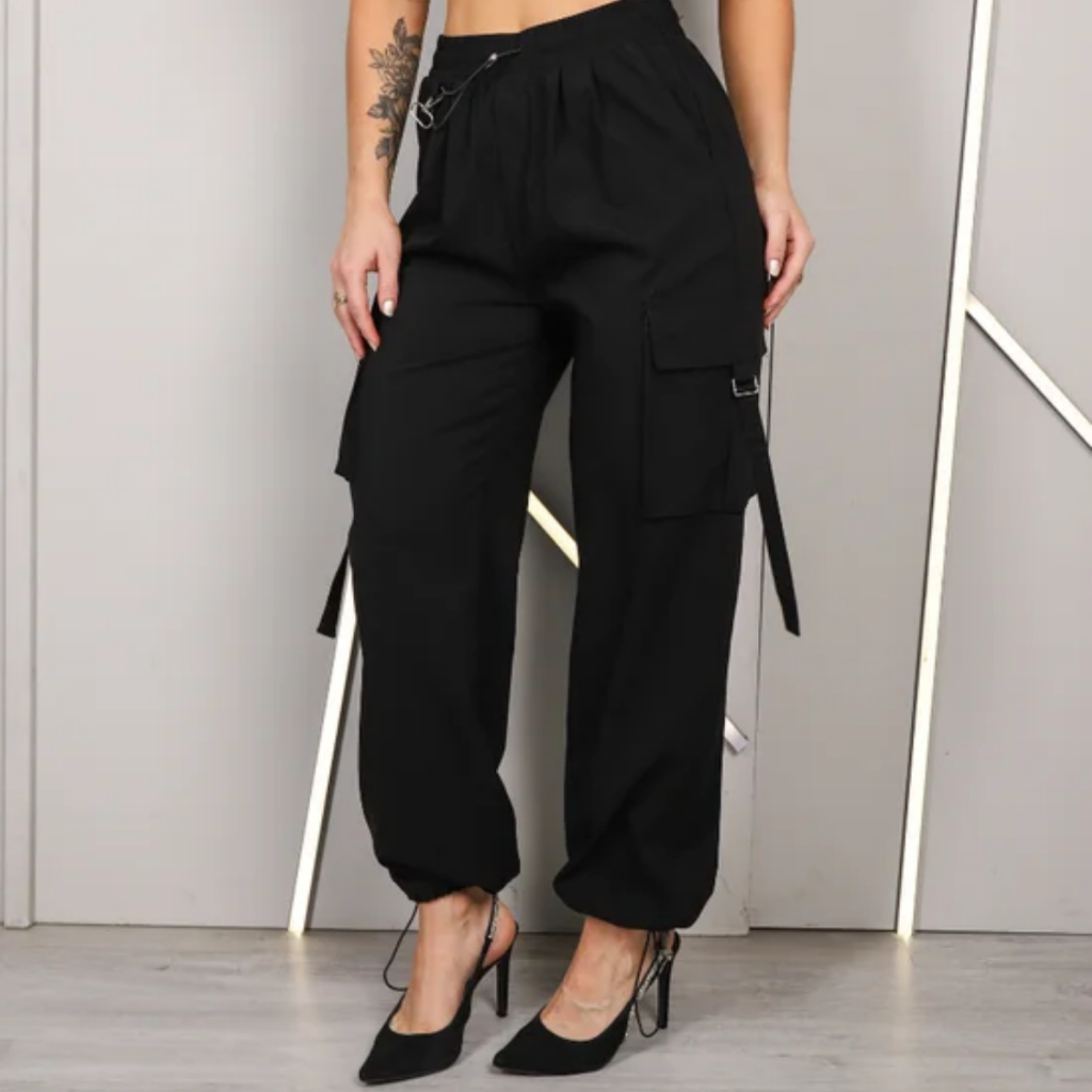 Calça Cargo Jeans Wide Leg Calça Feminina Reta Cargo