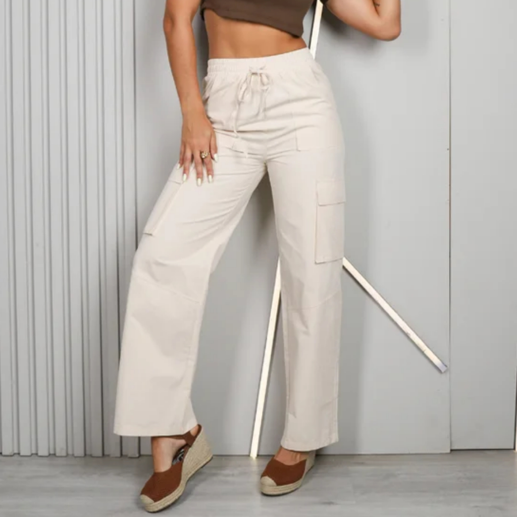 Calça Cargo Jeans Wide Leg Calça Reta Feminina Cargo Cintura E Bainha Com Elástico