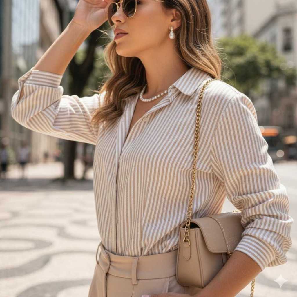 Camisa Feminina Listrada Camisa Listrada Feminina Social Elegante