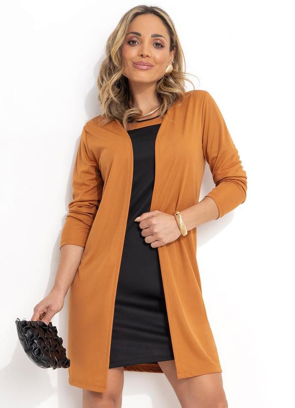 Conjunto Preto E Caramelo Com Vestido E Cardigan