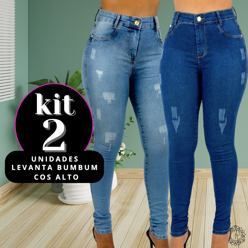 Kit 2 Calças Jeans Skinny Efeito Levanta Bumbum