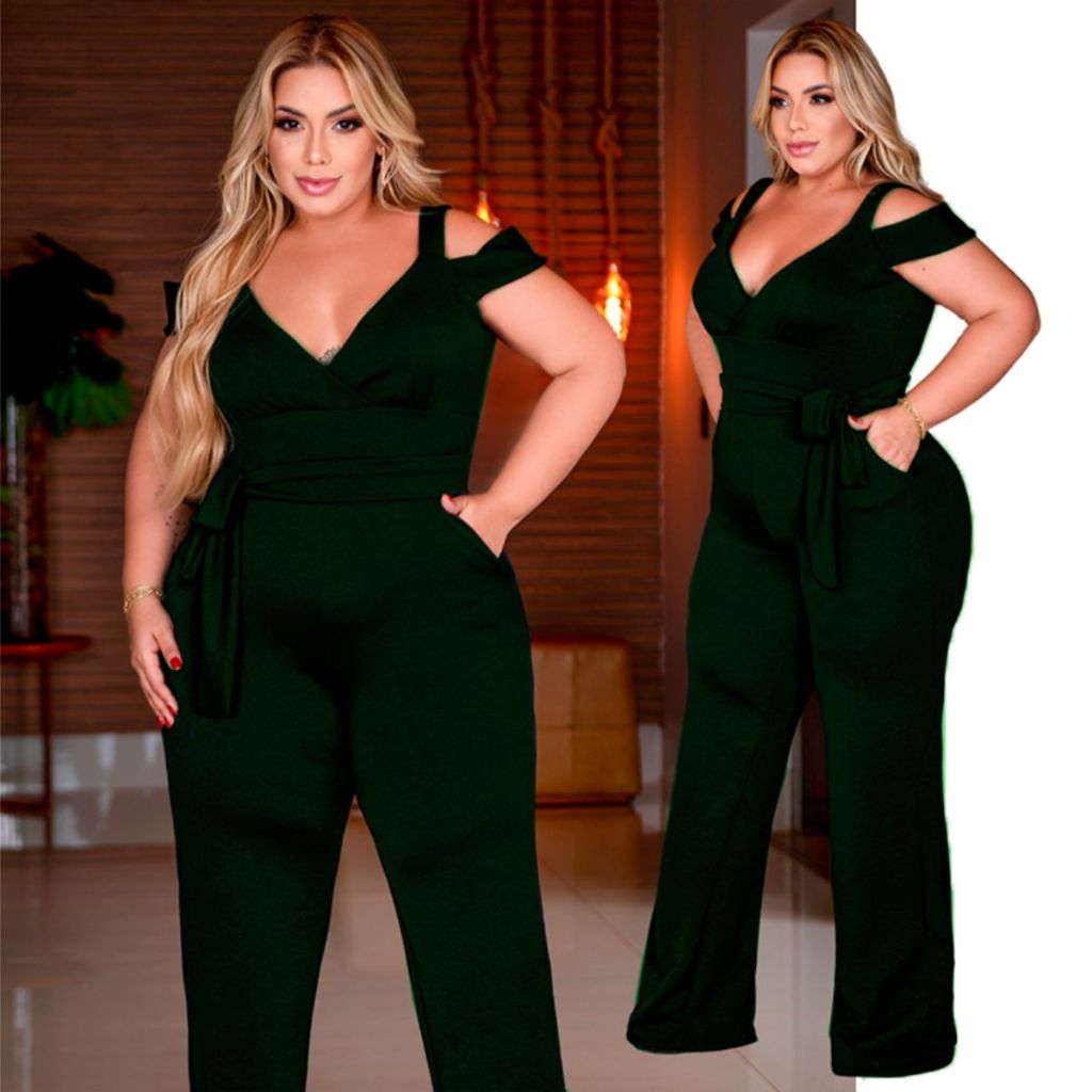 Macacão Feminino Longo Plus Size Acinturado