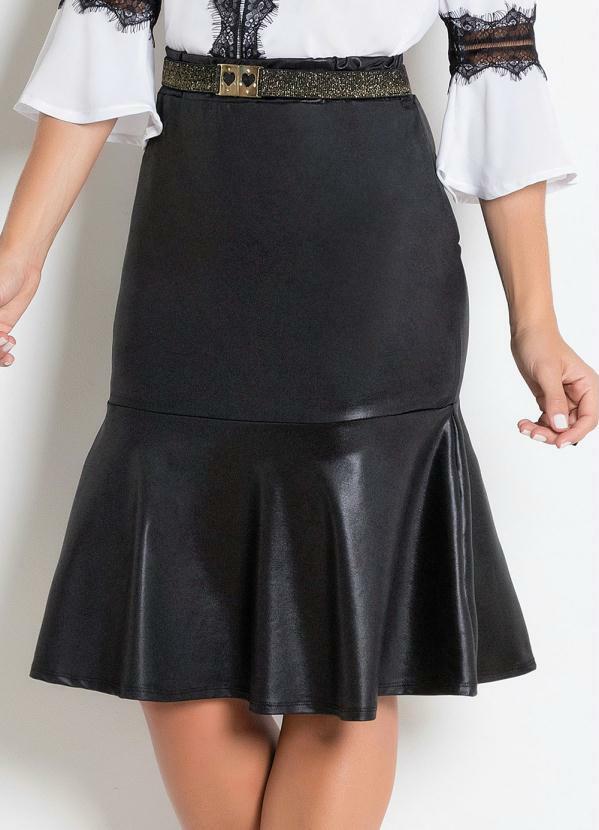 Saia Com Babados Em Cirrê Preta