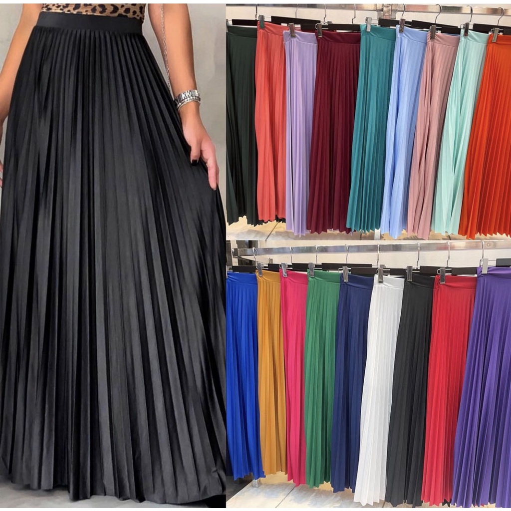 Saia Preta Plissada Longa