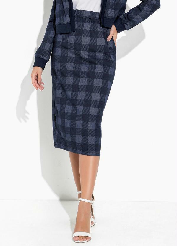 Saia Xadrez Marinho Com Fenda