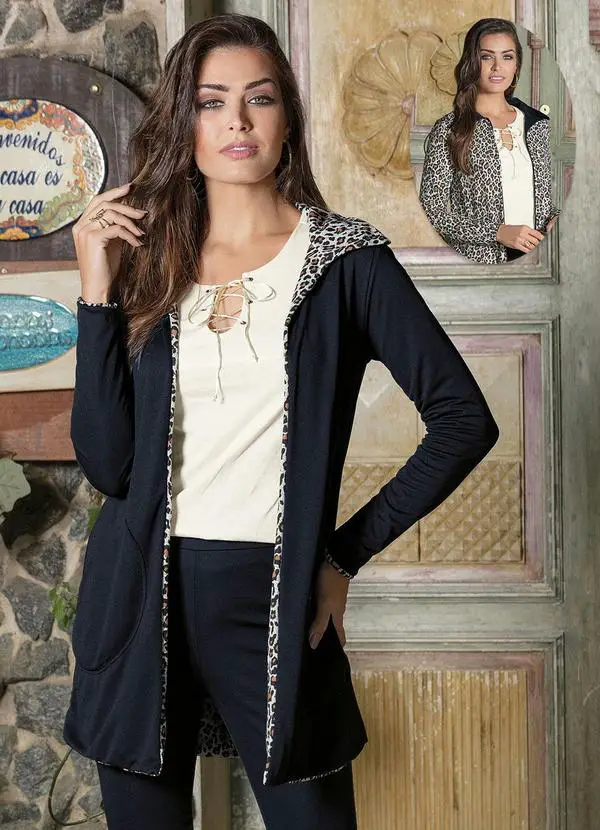 Sobretudo Estampado E Preto