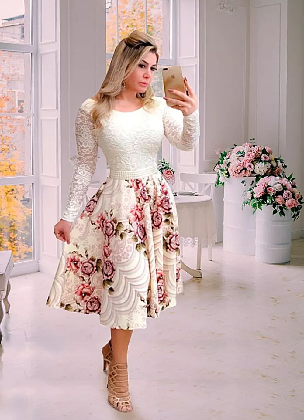 Vestido Rodado Manga Longa