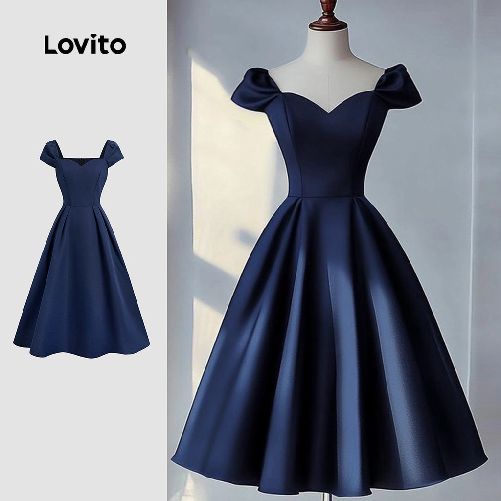 Vestido Azul Elegante Com Pregas