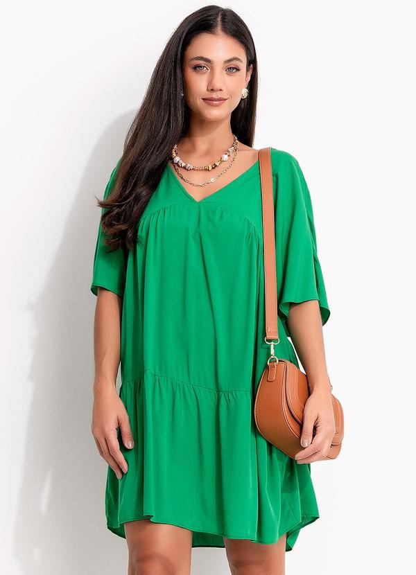 Vestido Camadas Verde Em Viscose