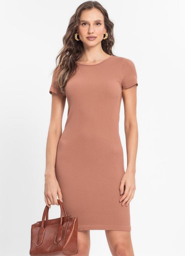 Vestido Canelado Feminino Marrom