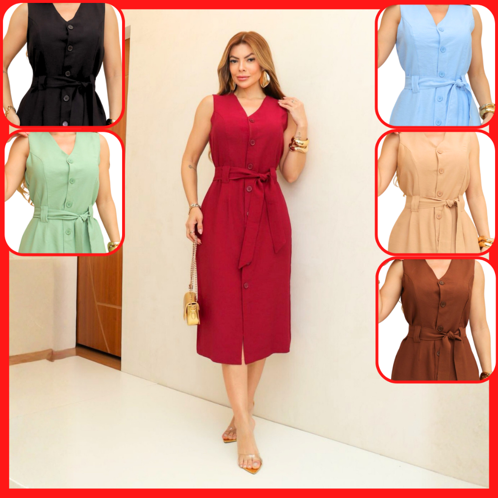 Vestido Chemise De Botão Médio