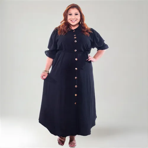 Vestido Chemise Feminino Manga Bufante Plus