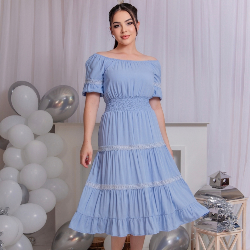 Vestido Ciganinha Midi Com Forro