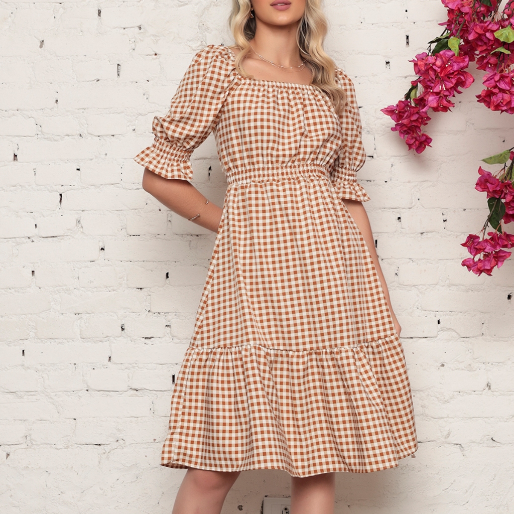 Vestido Feminino Com Elastec Xadrez