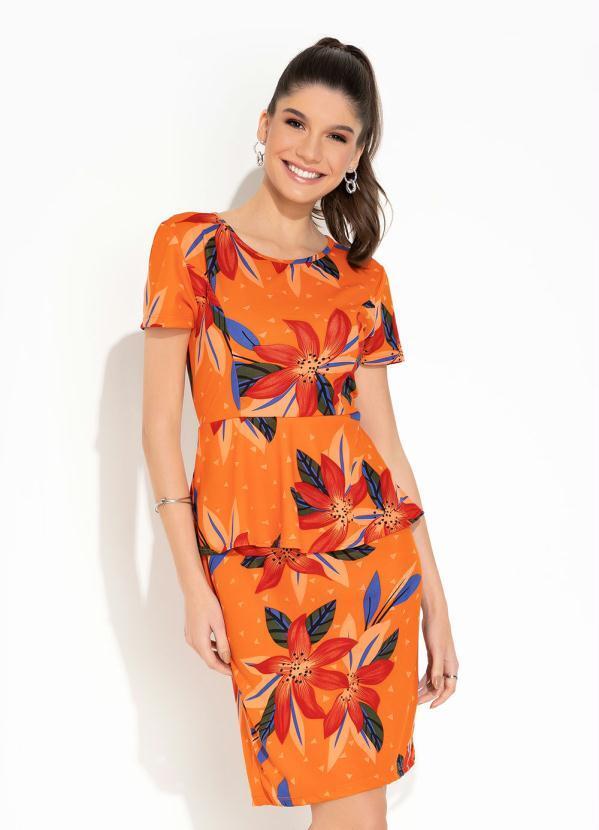 Vestido Floral Laranja Peplum