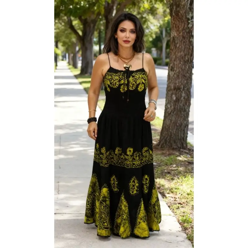Vestido Indiano Longo Batik Bordado