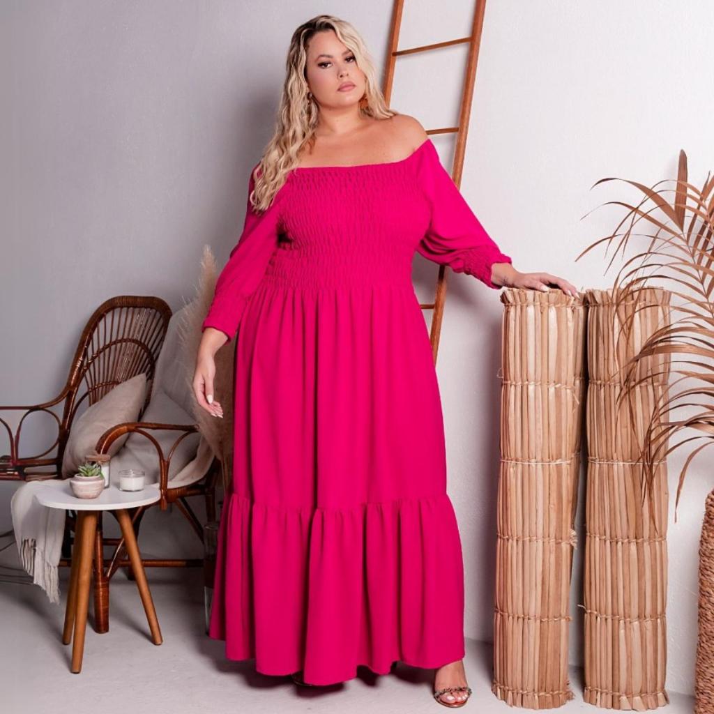 Vestido Longo Plus Size Ombro A Ombro