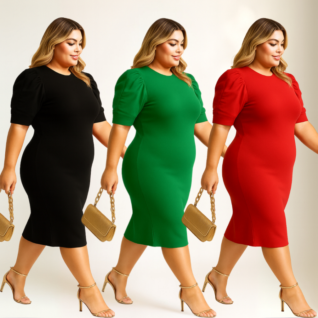 Vestido Midi Feminino Manga Princesa