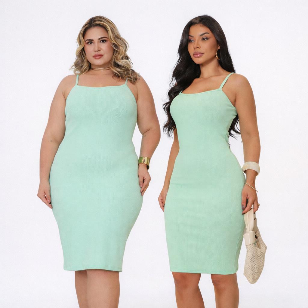 Vestido Midi Plus Size Canelado De Alcinha