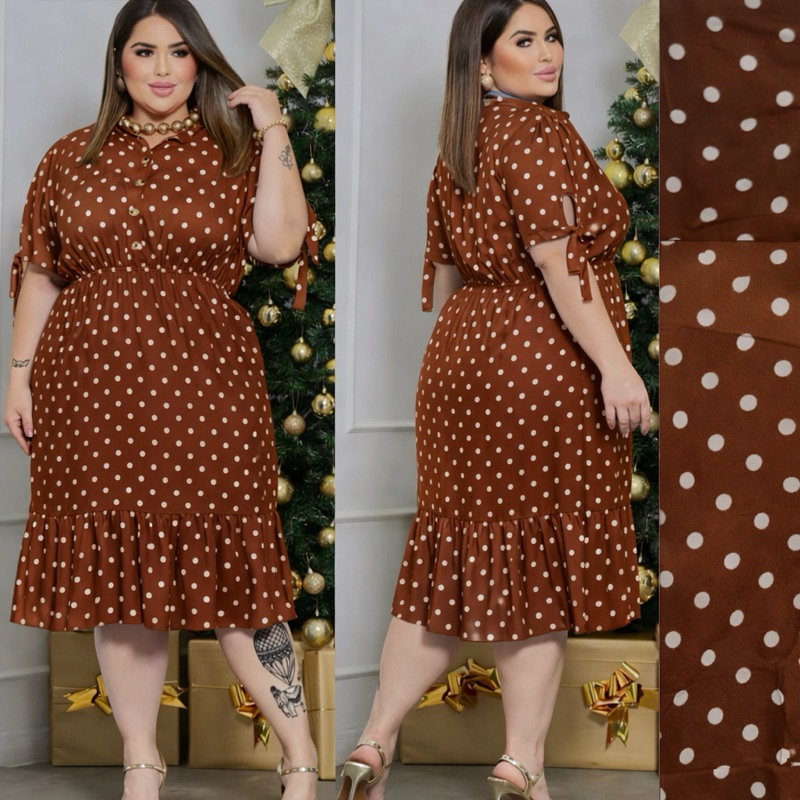 Vestido Midi Poa De Amarrar Plus Size