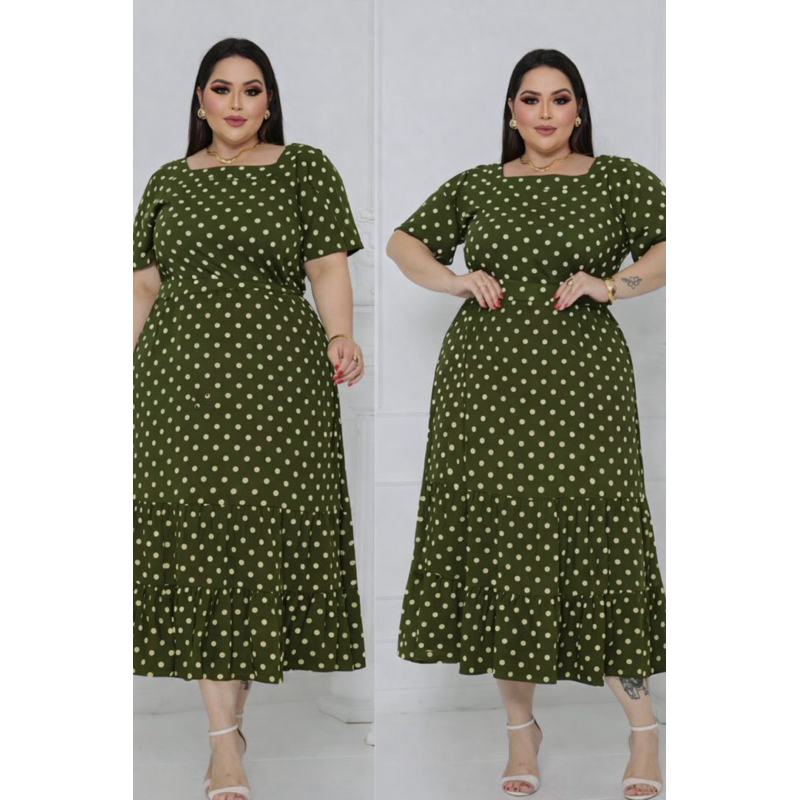 Vestido Midi Poa Em Viscolinho Plus Size