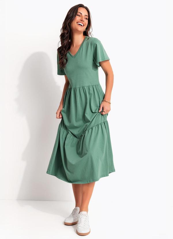 Vestido Midi Verde Em Malha