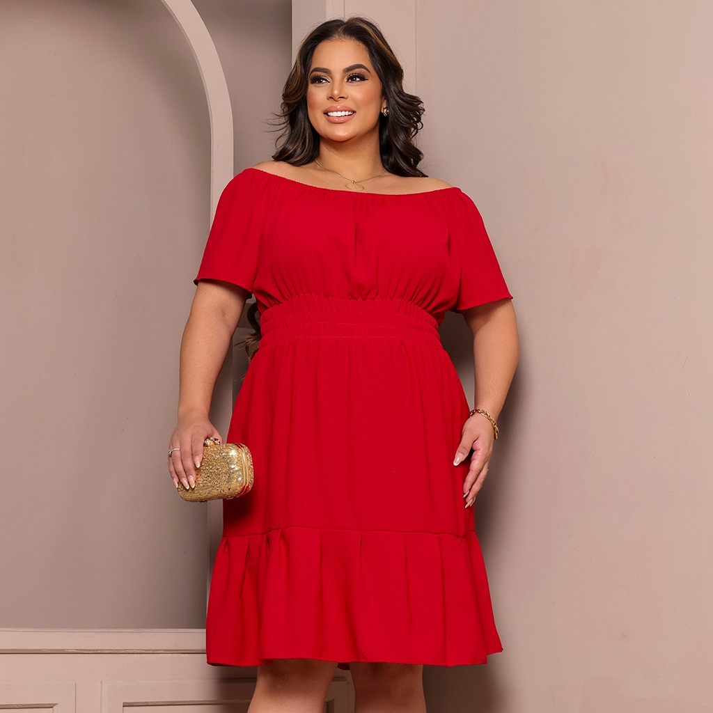 Vestido Plus Size Ciganinha Ombro A Ombro Com Lastex