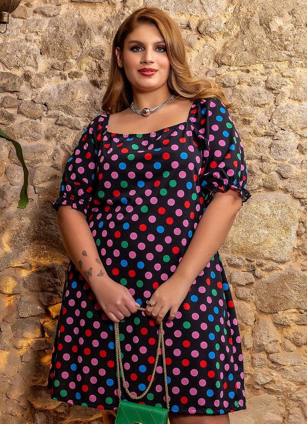 Vestido Poá Colorido Em Malha