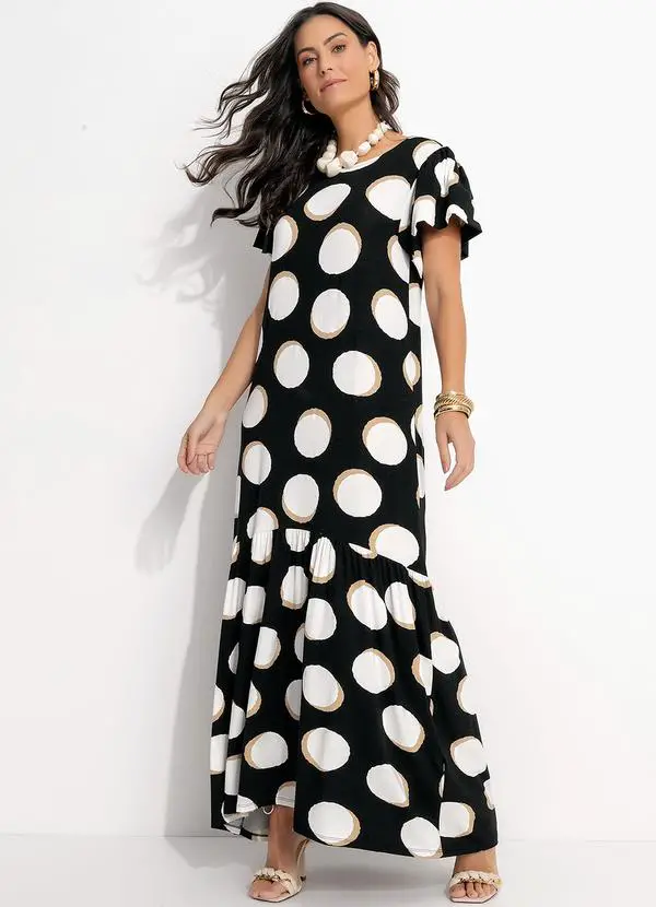 Vestido Poá Irregular Em Malha