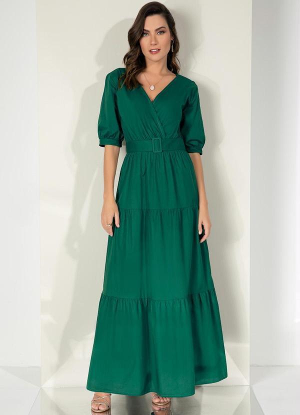Vestido Verde Em Camadas Com Cinto