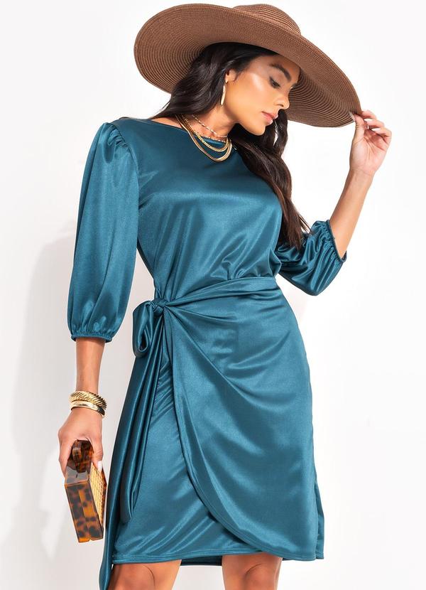 Vestido Verde Escuro Em Malha Acetinada