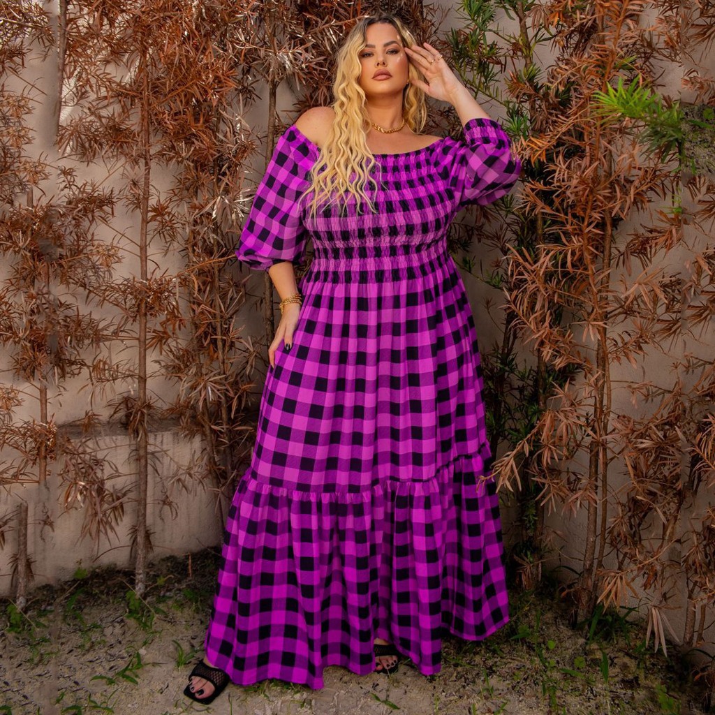 Vestido Xadrez Feminino Plus Size