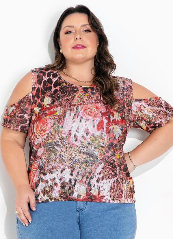 Blusa Floral E Animal Print Com Mangas Plus Size