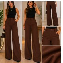 Calça Alfaiataria Feminina Pantalona Wide Leg Cintura Alta