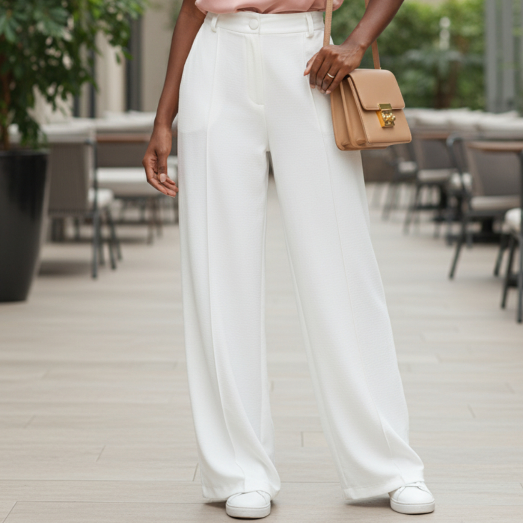 Calça Feminina Pantalona Wide Leg Flare Reta Com Bolso