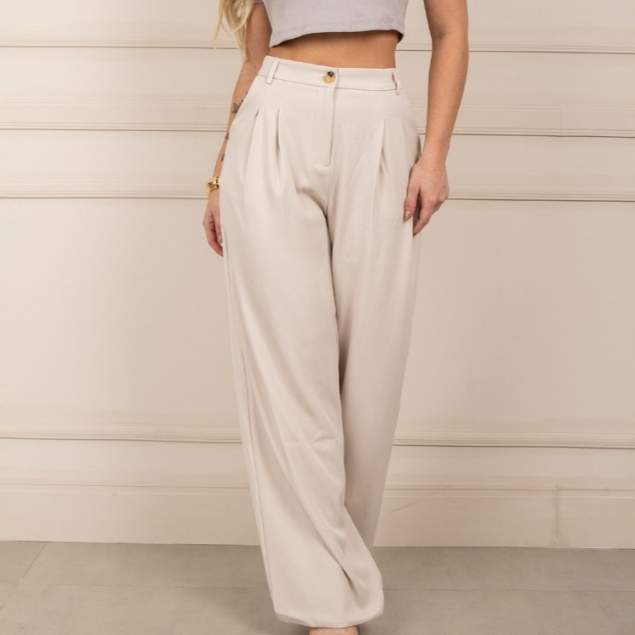 Calça Jeans Feminina Wide Leg Leve Cintura Alta