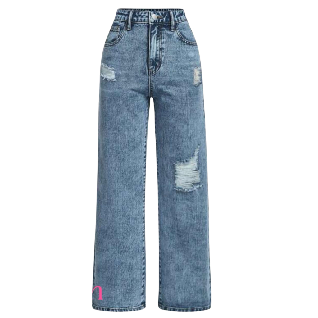 Calça Jeans Wide Leg Juvenil Feminina Lavagem Marmorizada