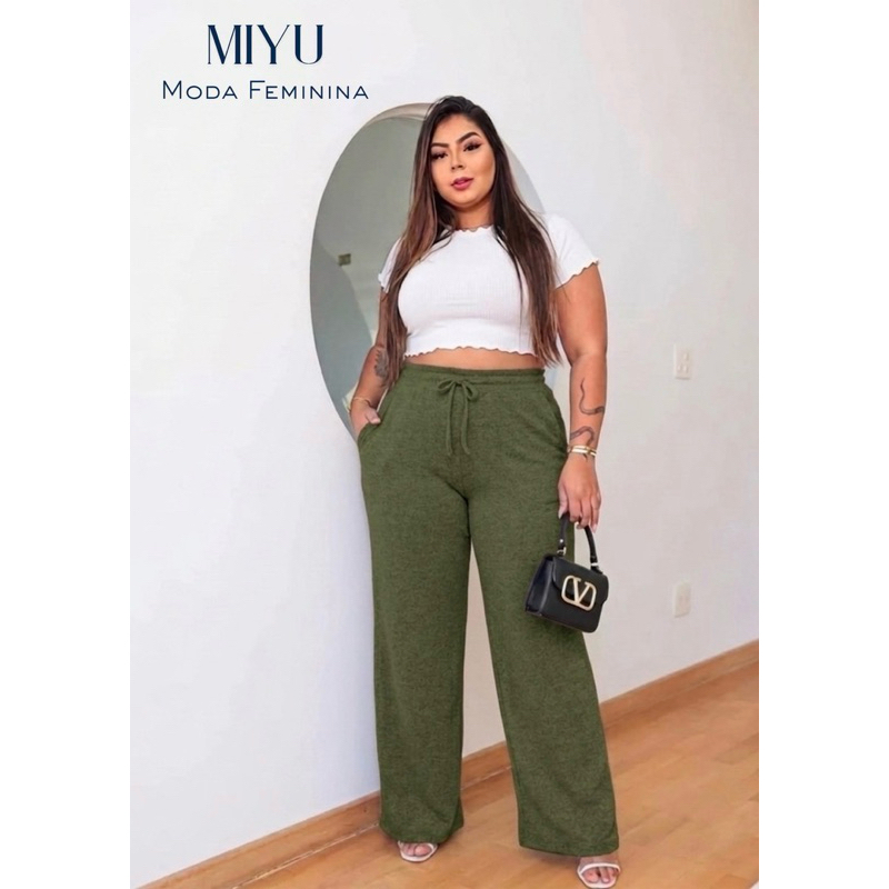 Calça Pantalona Bouclê Plus Size Cintura Alta
