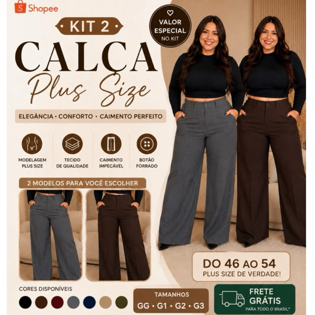 Calça Plus Size Pantalona Modesty Feminina Alfaiataria Cintura Alta