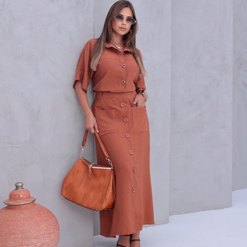 Conjunto Alfaiataria Camise E Saia Com Bolsos