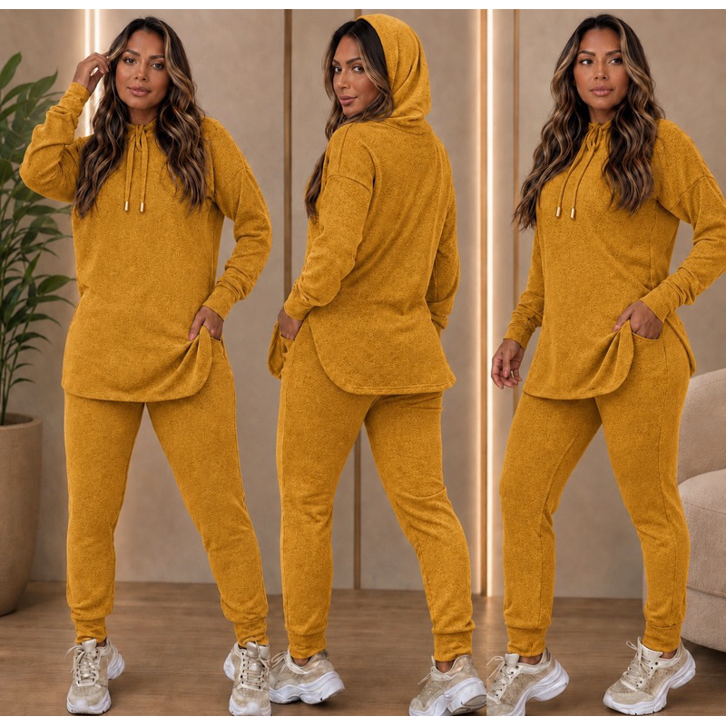 Conjunto Feminino Casual Lanzinha Bolso E Touca