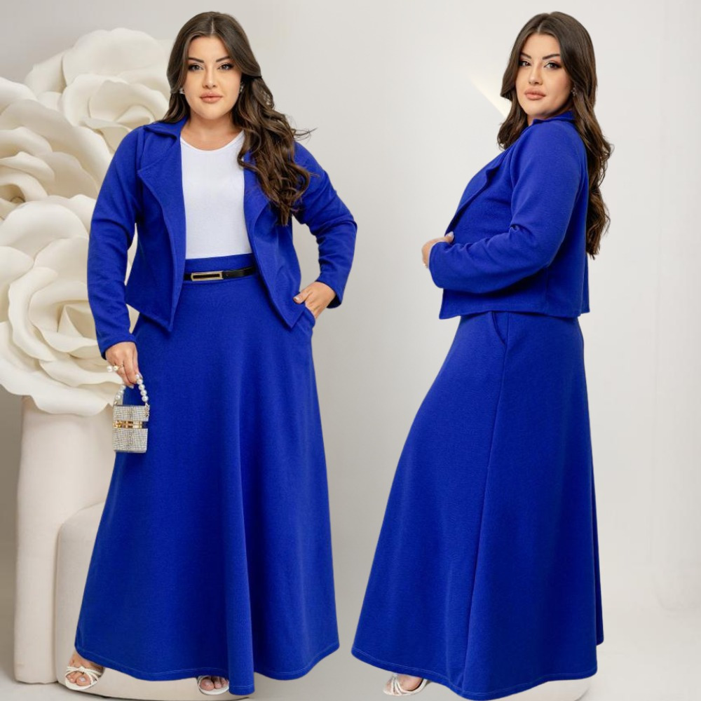 Conjunto Feminino Blazer 4 Peças + Cinto Manga Longa