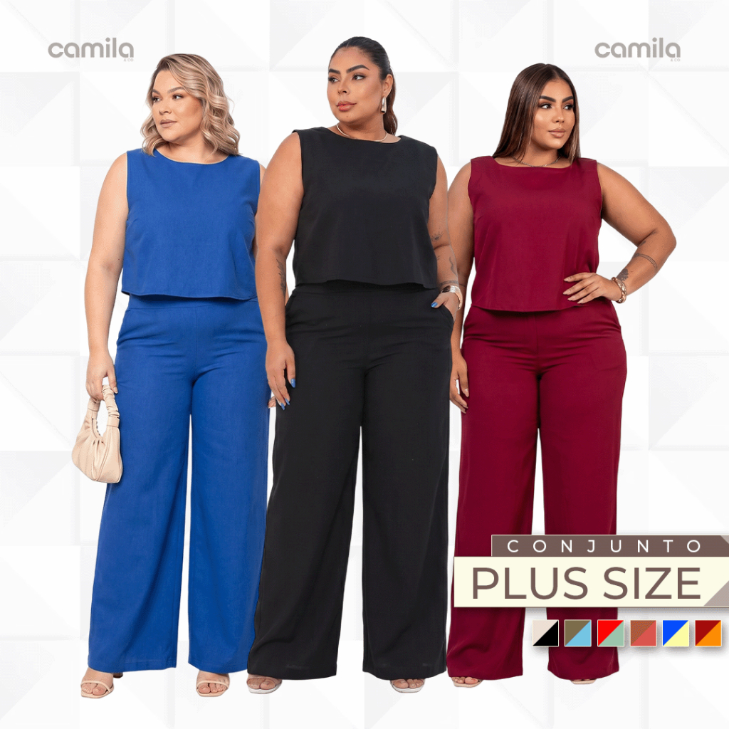 Conjunto Feminino Plus Size Blusa E Calça Plus Size Curve + G1 G2 G3 G4