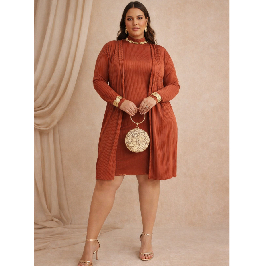 Conjunto Plus Size Canelado Kimono C/ Vestido